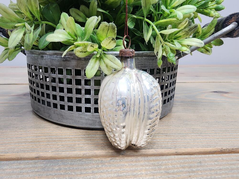 Vintage Silver Mercury Glass Bumpy Christmas Ornament Oval 2.5" USA Unbranded